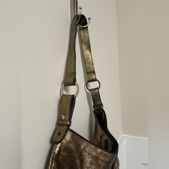 Kate Landry 100% Leather Gold/Bronze Hobo Handbag - Picture 5 of 8